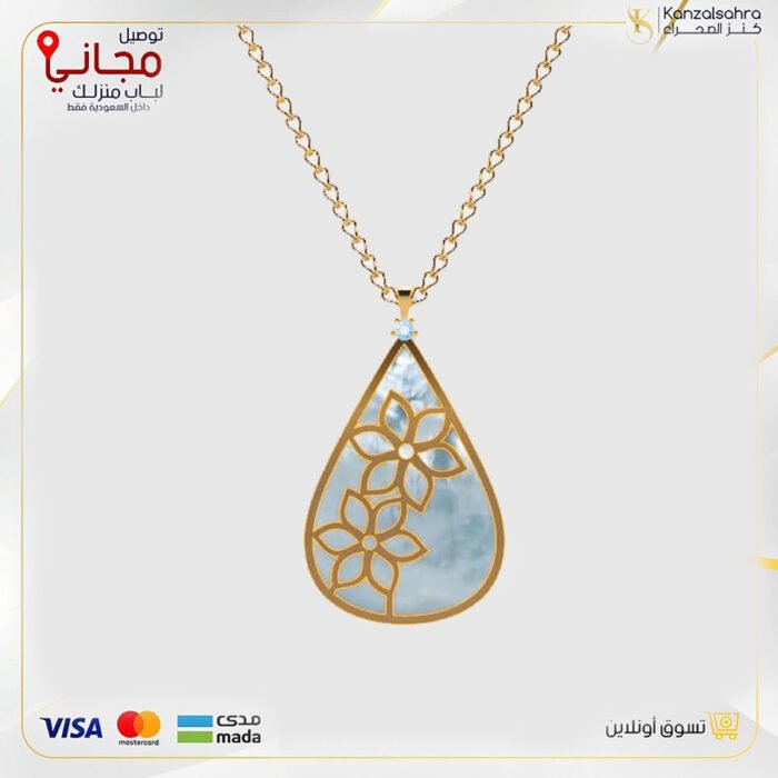 ⁦تعليقة ذهب مع الماس بشكل ورود مع سلسال⁩ - الصورة ⁦1⁩
